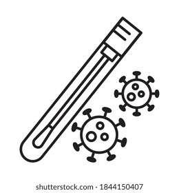 Covid 19 Virus And Test Tube With Swab Line Style Icon Design Of 2019 Ncov Cov And Coronavirus Theme Vector Illustration