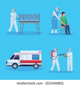 Covid 19 virus testing icon collection on blue background