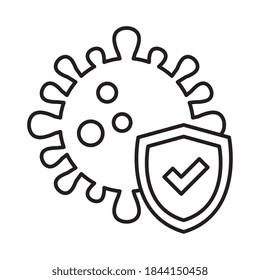 covid 19 virus witch check mark shield line style icon design of 2019 ncov cov and coronavirus theme Vector illustration