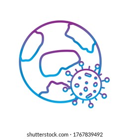 Covid 19 virus and world gradient line style icon design of 2019 ncov cov coronavirus corona and epidemic theme Vector illustration