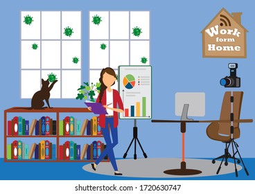 covid 19 work from home concept flat style design vector illustration