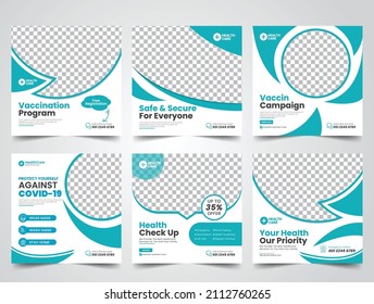 Covid -9 Medical Healthcare Clinic Social Media Post Banner Squire Flyer Design Vector Template | Coronavirus | Hospital Poster
