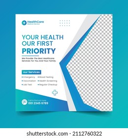 Covid -9 Medical Healthcare Clinic Social Media Post Banner Squire Flyer Design Vector Template | Coronavirus | Hospital Poster