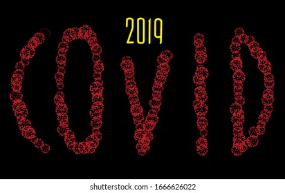 COVID artdeco "2019" handdrawn style vector coronavirus pattern illustration EPS 10 lettering typography. Template for medical, fond news, newspaper, card, banner, print, poster, T-shirt, cup, mug