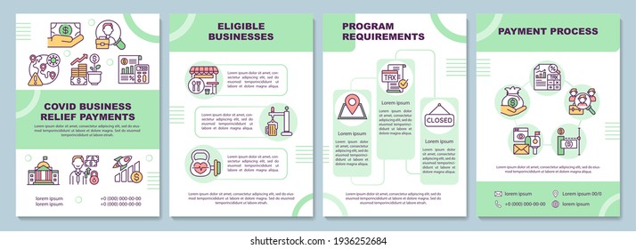 Covid Business Relief Payments Brochure Template. Eligible Businesses. Flyer, Booklet, Leaflet Print, Cover Design With Linear Icons. Vector Layouts For Magazines, Annual Reports, Advertising Posters