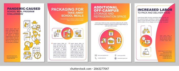 Covid Caused School Meal Program Challenges Brochure Template. Flyer, Booklet, Leaflet Print, Cover Design With Linear Icons. Vector Layouts For Presentation, Annual Reports, Advertisement Pages