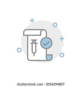 Icono de certificado COVID diseñado en un estilo plano 