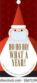 covid christmas greetings design template with masked santa claus vector, illustration