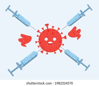 Covid Coronavirus being injected with many vaccine needles