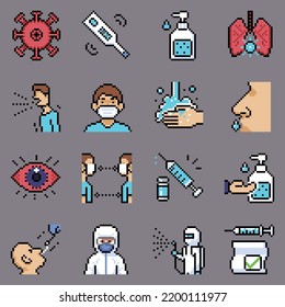 Covid and coronavirus, Pixel icon, vector illustration