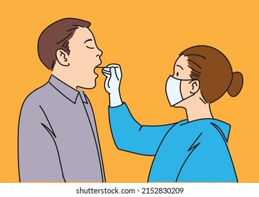 Proceso de diagnóstico de la COVID El médico realiza PCR nasal utilizando la toallita estéril Diagnóstico de Coronavirus COVID-19 ATK