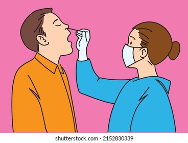 COVID diagnosis process Doctor performs nasal PCR using sterile swab Diagnosis of Coronavirus COVID-19 ATK