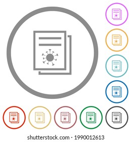 Covid documentation flat color icons in round outlines on white background