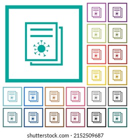 Covid documentation flat color icons with quadrant frames on white background