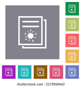 Covid documentation flat icons on simple color square backgrounds