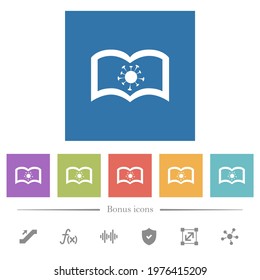 Covid documentation flat white icons in square backgrounds. 6 bonus icons included.