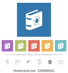 Covid documentation flat white icons in square backgrounds. 6 bonus icons included.
