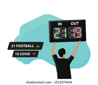 covid and football vector illustration, football comes to life and eliminates covid