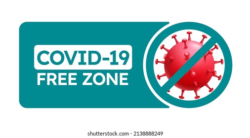 Covid free vector banner design. Covid-19 free zone text signage with virus shield logo and protection elements for disinfected public place symbol. Vector illustration.
