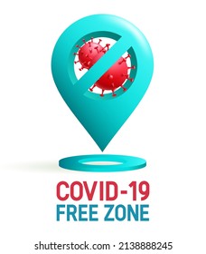 Covid free vector poster design. Covid-19 free zone text with safety location and virus protection icon symbol element for clean and safe public place. Vector illustration.
