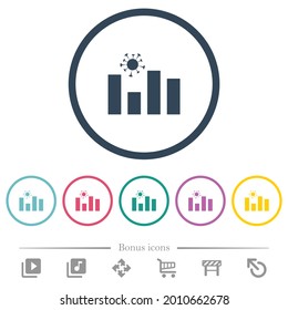 Covid graph flat color icons in round outlines. 6 bonus icons included.