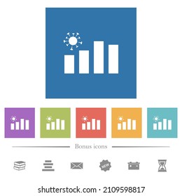 Covid graph flat white icons in square backgrounds. 6 bonus icons included.