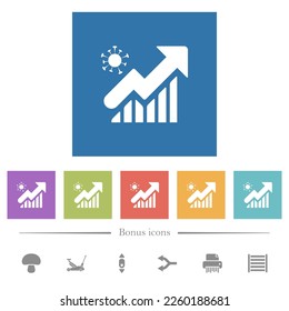 Covid graph flat white icons in square backgrounds. 6 bonus icons included.