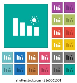 Covid graph multi colored flat icons on plain square backgrounds. Included white and darker icon variations for hover or active effects.