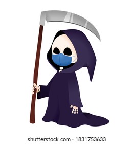 Covid Halloween Grim Reaper Costume Character With Face Mask