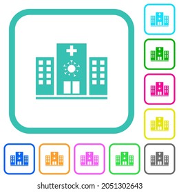 Covid Hospital vivid colored flat icons in curved borders on white background