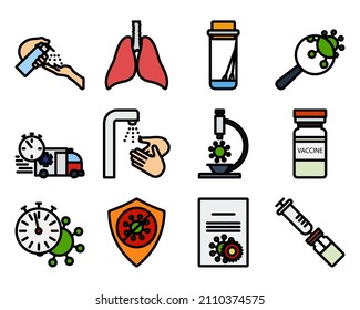 Covid Icon Set. Editable Bold Outline With Color Fill Design. Vector Illustration.