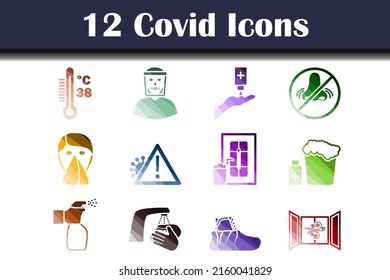 Covid Icon Set. Flat Color Ladder Design. Vector Illustration.