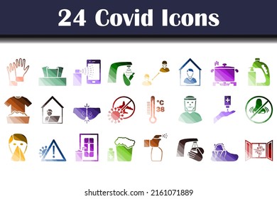 Covid Icon Set. Flat Color Ladder Design. Vector Illustration.