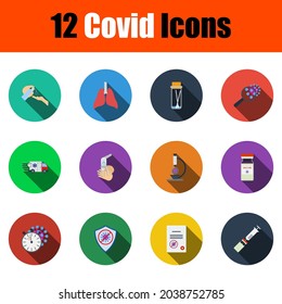 Conjunto de Ícones de Covid. Design Plano Com Sombra Longa. Ilustração vetorial.