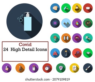 Covid Icon Set. Flat Design With Long Shadow. Vector illustration.