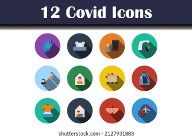 Covid Icon Set. Flat Design With Long Shadow. Vector illustration.