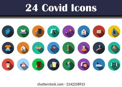 Covid Icon Set. Flat Design With Long Shadow. Vector illustration.