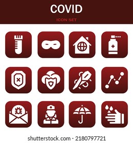 covid icon set. Vector  illustrations related with Vial, Mask and Home