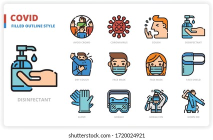 Covid icon set for web design, book, magazine, poster, ads, app, etc.