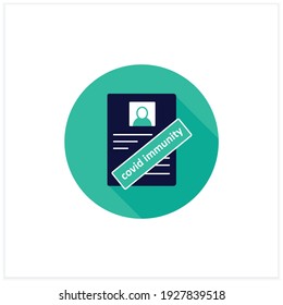 Covid immunity flat icon. Health passport. Sign about person health. Protection against coronavirus. Health status note.Covid19 concept. Vector illustration