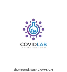 Covid-Labo, Buble, Erlenmeyer und Microba-Vektorillustration