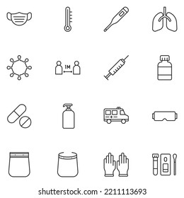 Covid Line Icon Set Vector