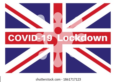 Covid Lockdown on a Union Flag background with a virus logo