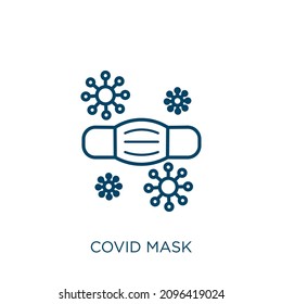 covid mask icon. Thin linear covid mask outline icon isolated on white background. Line vector covid mask sign, symbol for web and mobile