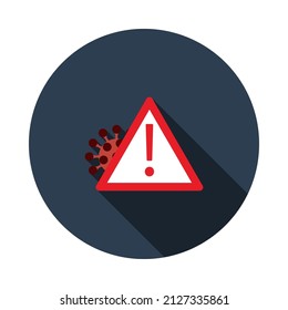 COVID Molecule Warning Sign Icon. Flat Circle Stencil Design With Long Shadow. Vector Illustration.