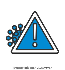 COVID Molecule Warning Sign Icon. Editable Bold Outline With Color Fill Design. Vector Illustration.