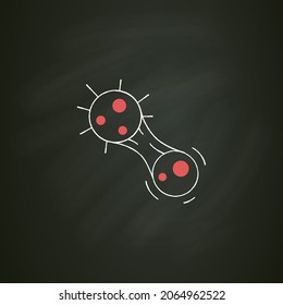Covid mutation chalk icon. Virus evolution and molecule mitosis. Concept of infection disease strain mutation and changing.Isolated vector illustration on chalkboard