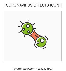 Covid mutation color icon. Virus evolution and molecule mitosis. Concept of infection disease strain mutation and changing. Isolated vector illustration