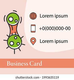 Covid mutation square business card. Virus evolution marketing template. Concept of infection disease strain mutation and changing abstract design.Layout illustration page with icon