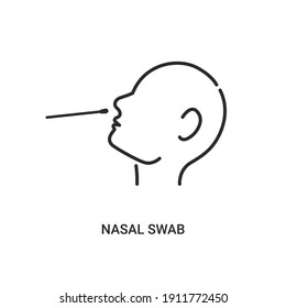Covid Nasal Swab Icon. Corona Virus Nasal Pcr Swab Test Line Icon